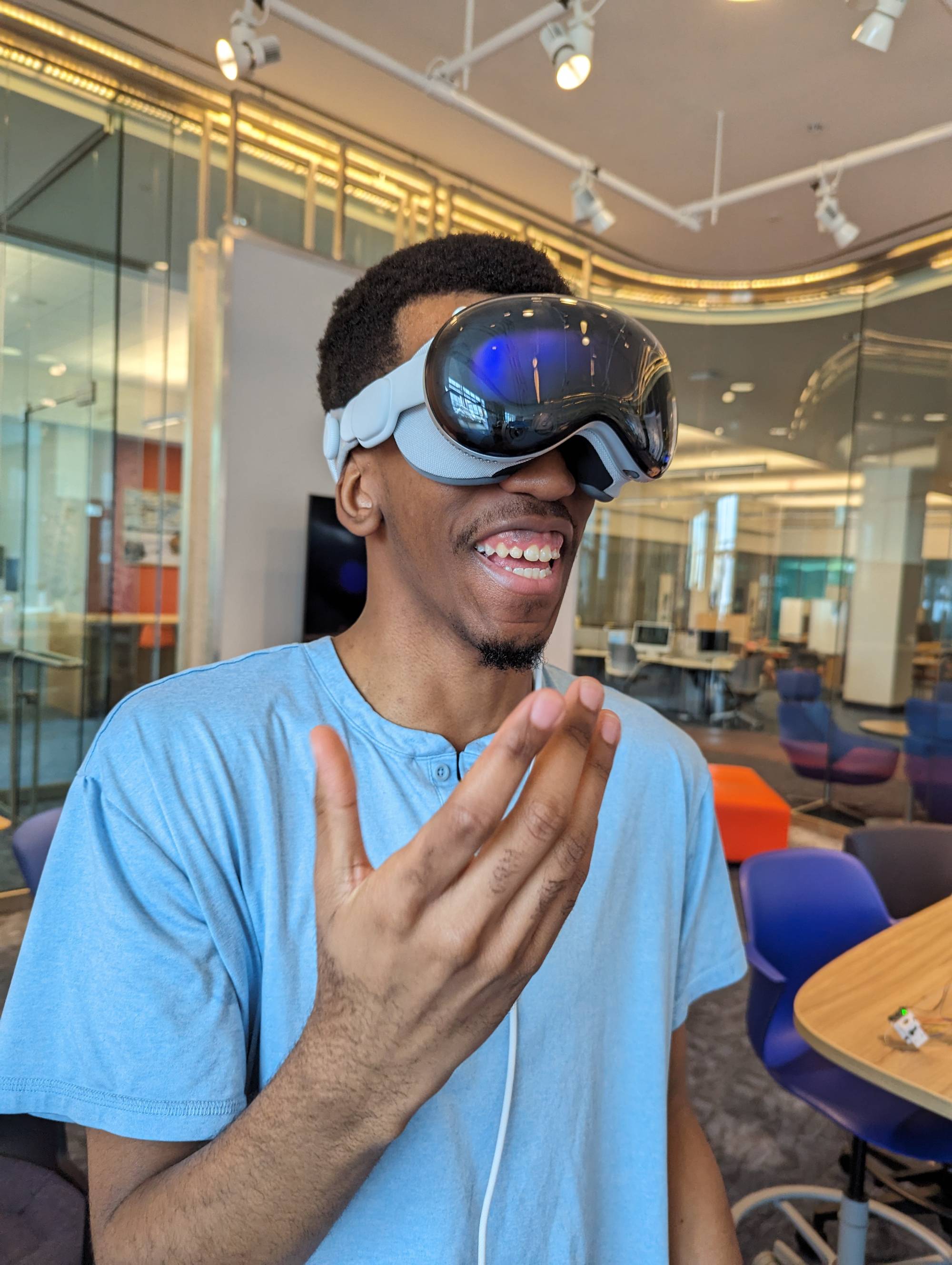 Student wearing an Apple Vision Pro Headset
